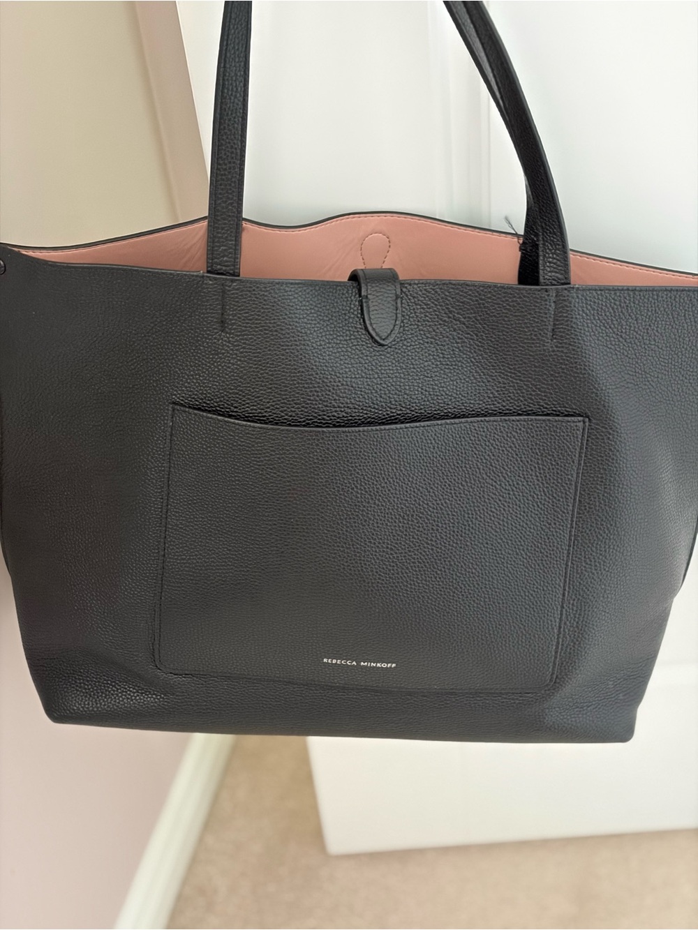 Rebecca Minkoff Black Tote with Pink Interior Trim